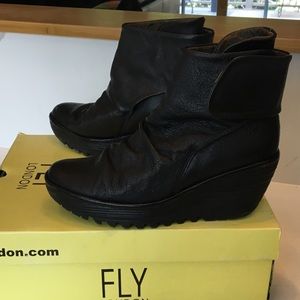 Fly London Yegi Black Leather Booties 39